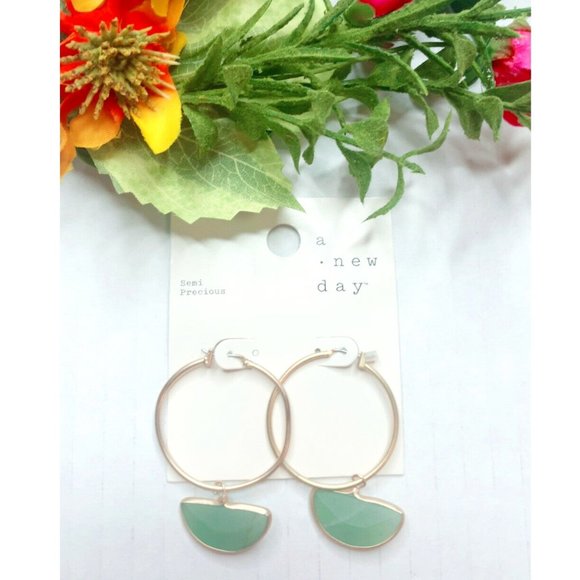 Semi-Precious Stone Aventurine Malachite Glass Drop Hoop Earrings Green … - Picture 1 of 4